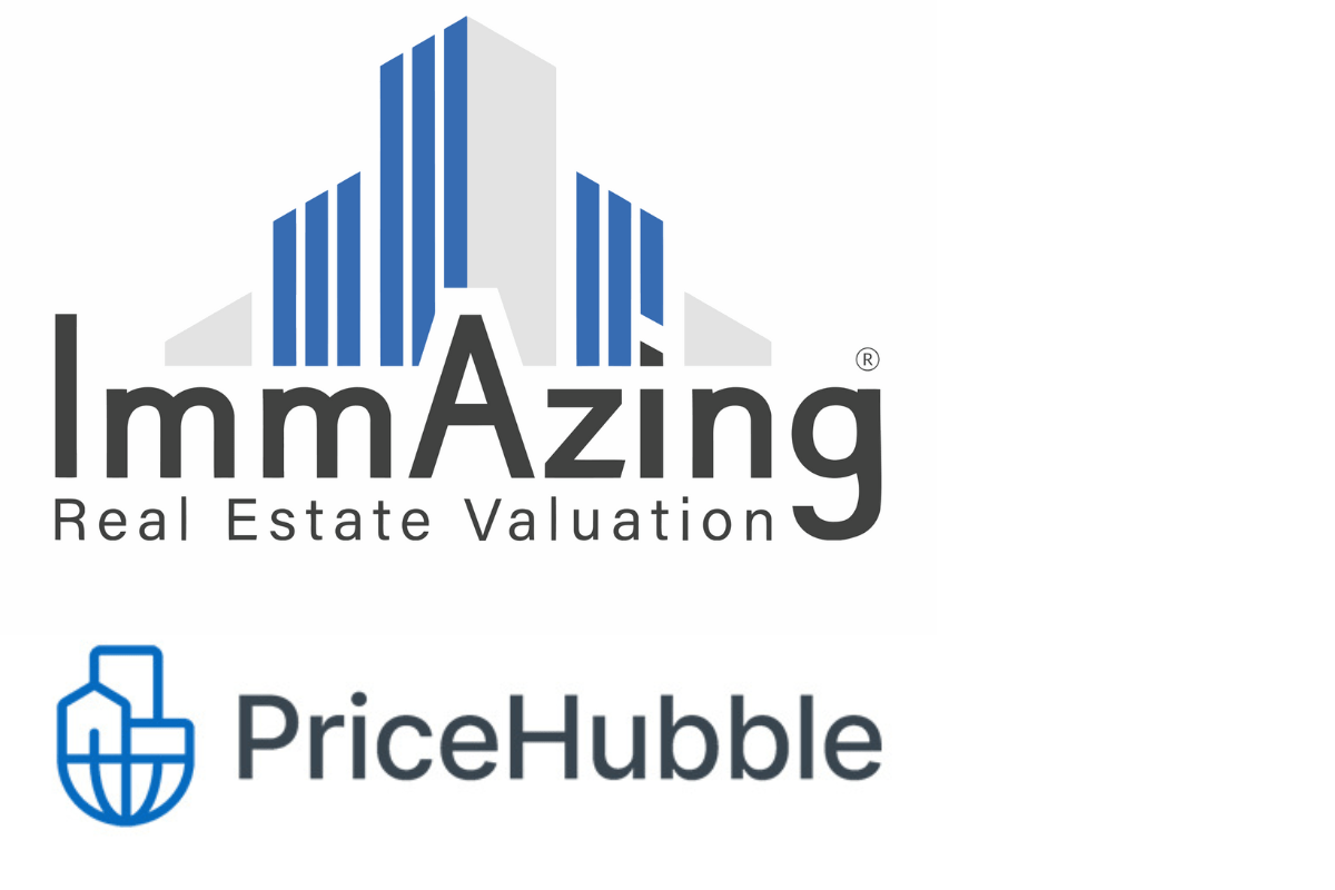 Logos der Bewertungstools ImmAzing und PriceHubble – Soldd kombiniert beide Systeme für präzise Online-Immobilienbewertungen.