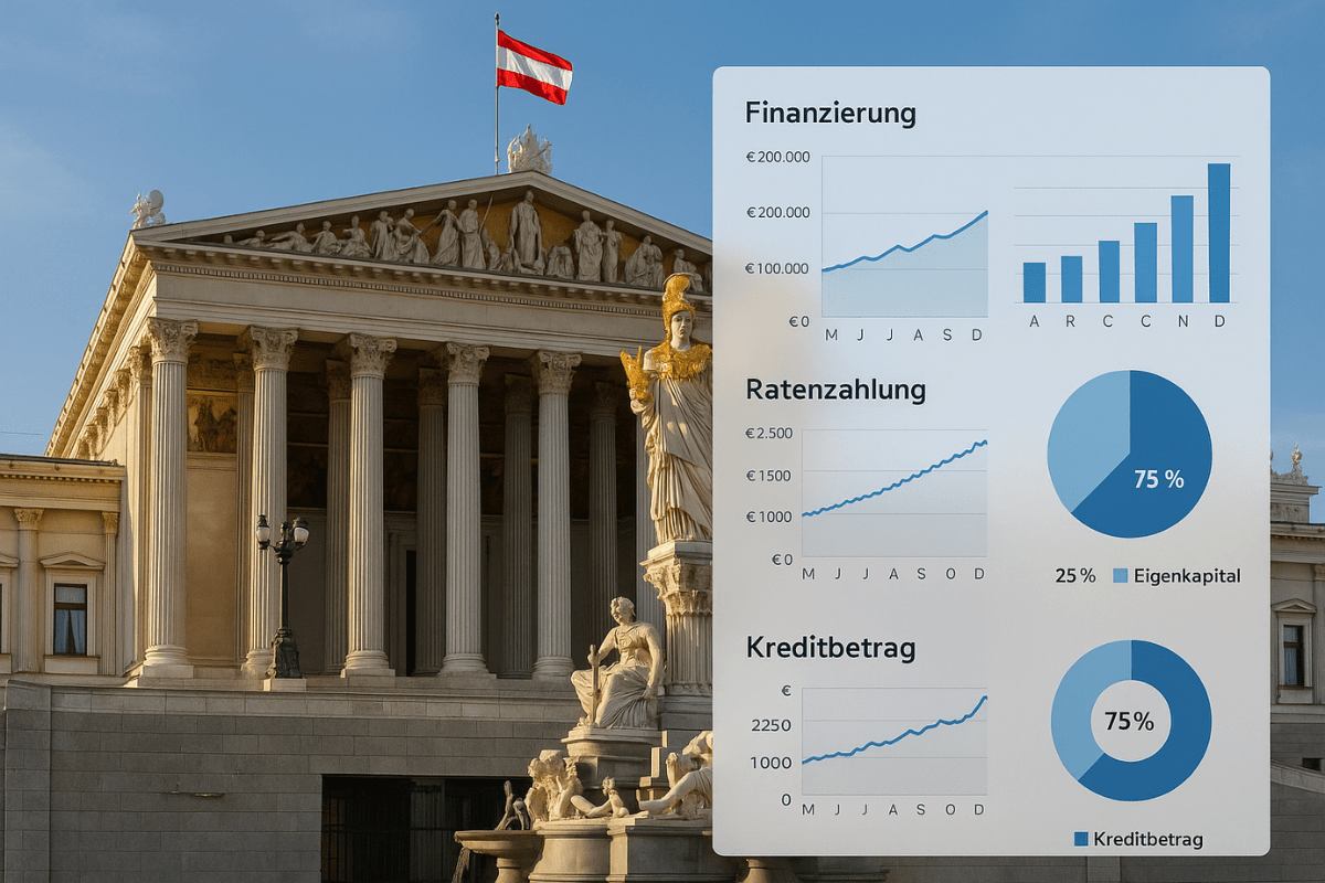 Österreichisches Parlament mit Finanzcharts - Immobilienfinanzierung in Österreich