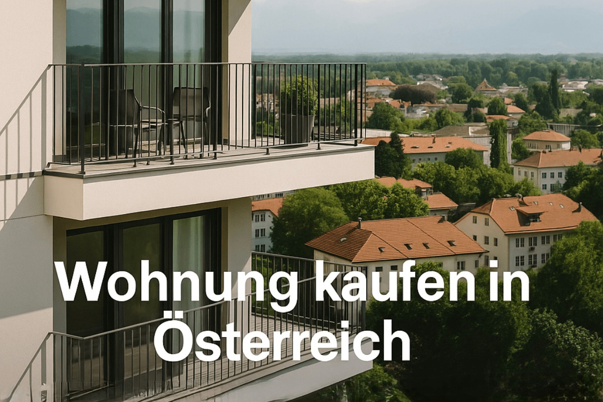 Wohnung kaufen in Österreich – moderner Neubau mit Balkon und Alpenblick im Hintergrund