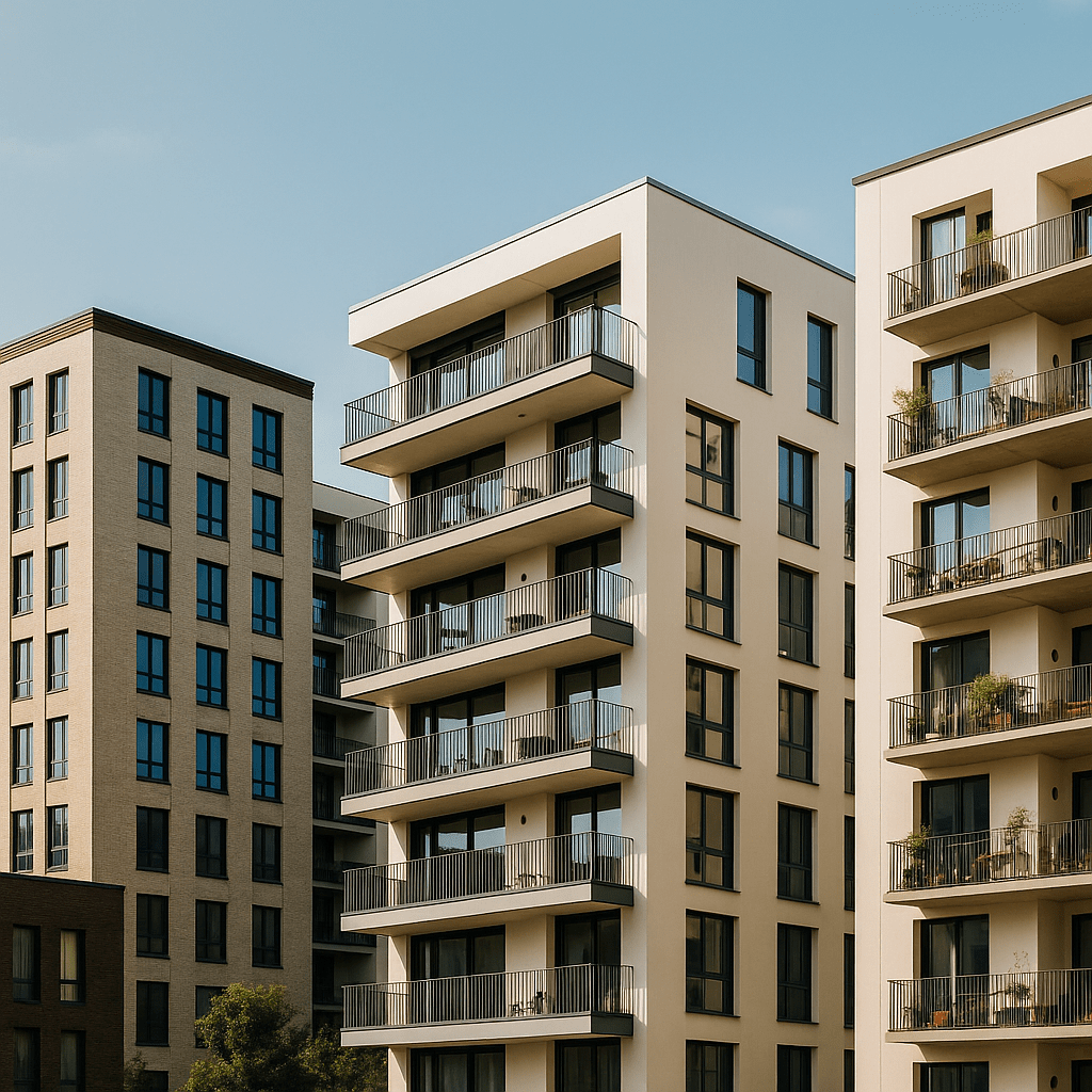 Moderne Wohnanlage mit Balkonen in Stadtlage – Symbolbild für erfolgreichen Wohnungskauf